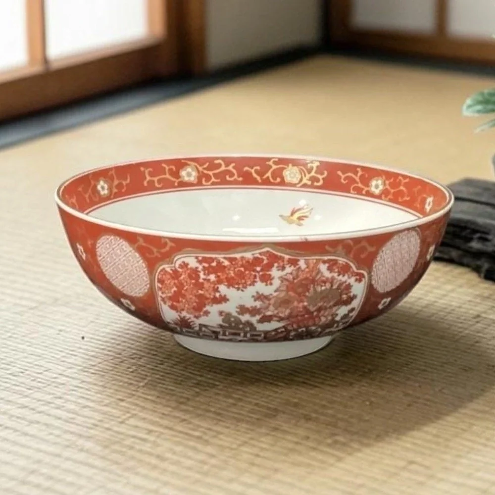 Imari Japan Serving Bowl, Vintage Hand Painted Floral & Birds, Vegetable Dish